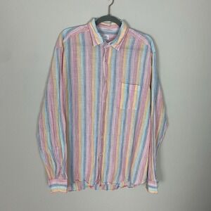 Bonser Striped Linen Cotton Button Up Shirt Mens XL Casual Long Sleeves Natural